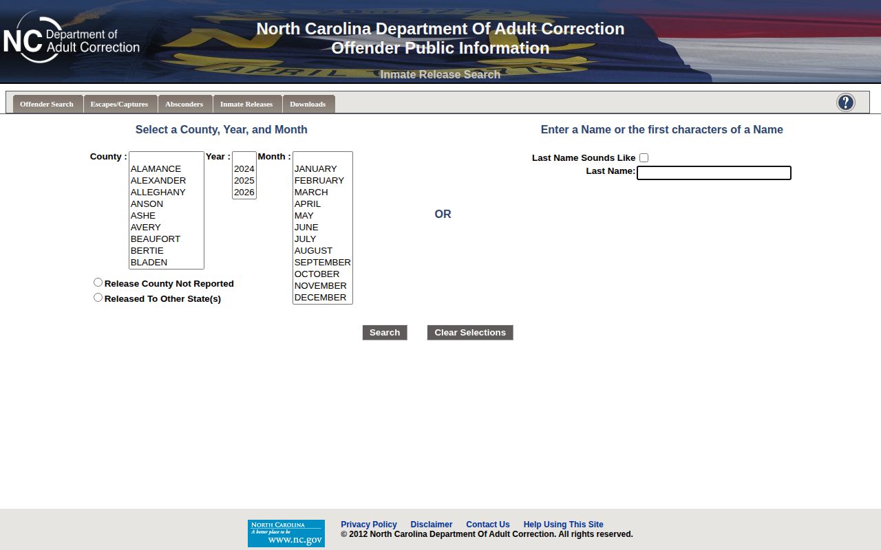 Moore County state released inmate search fields