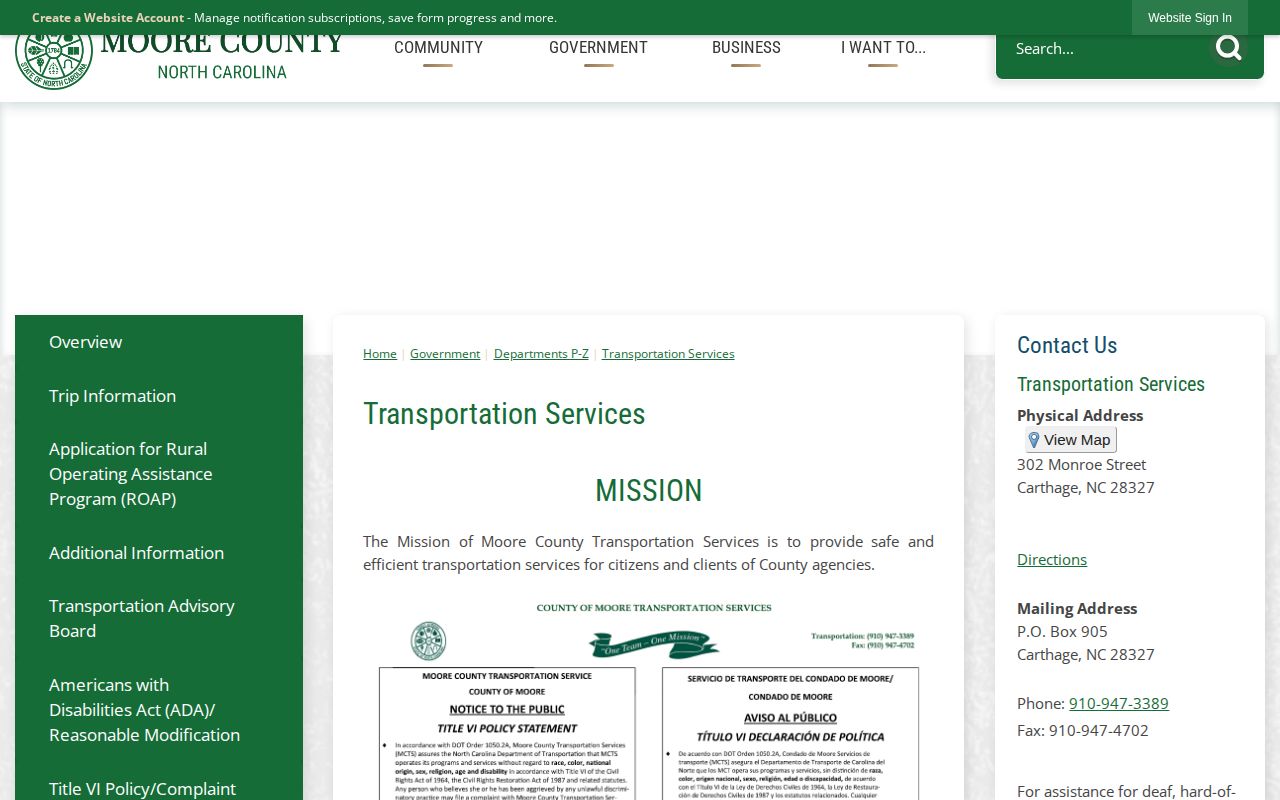 Moore County release transportation service information
