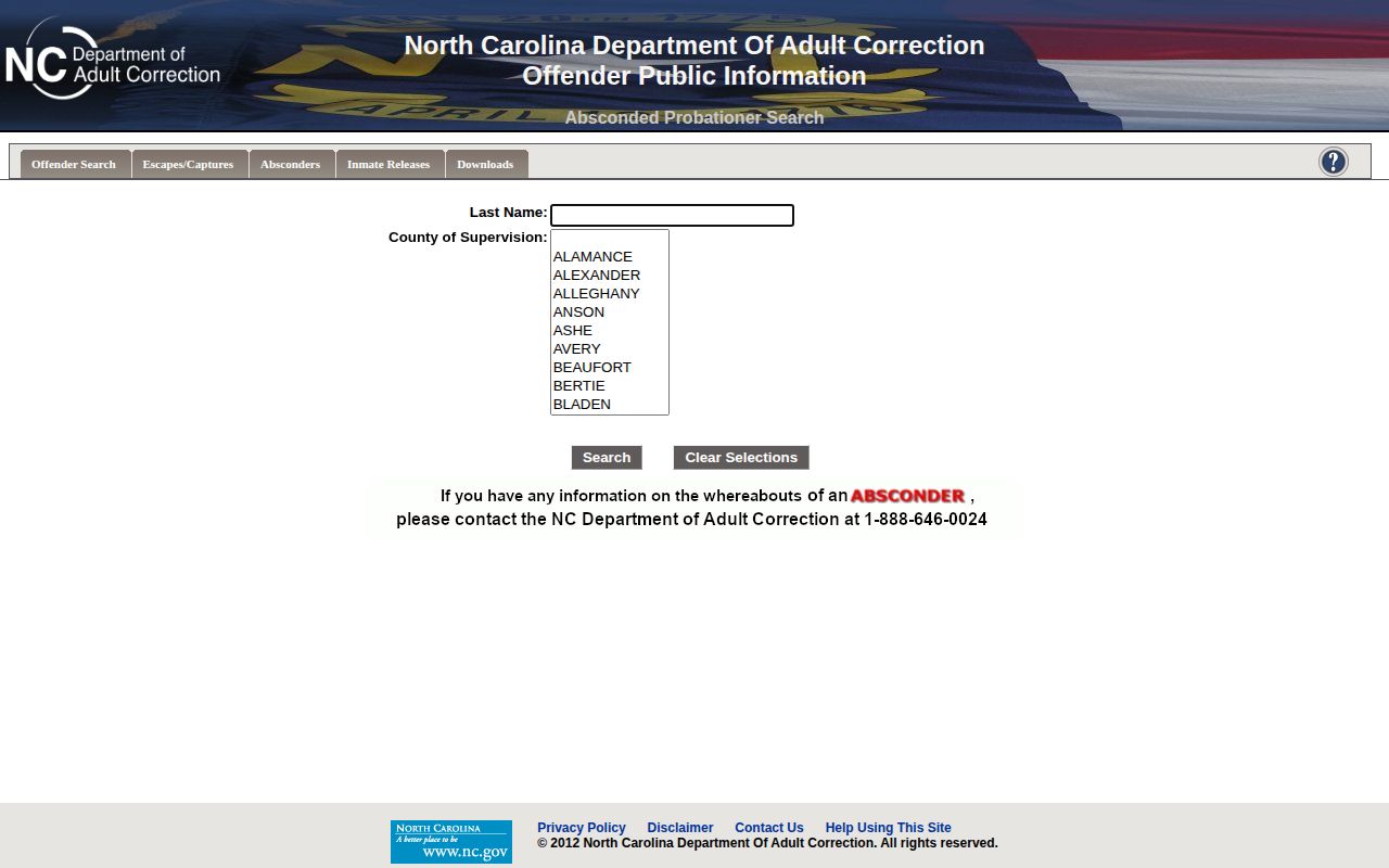 Moore County probation absconder search form